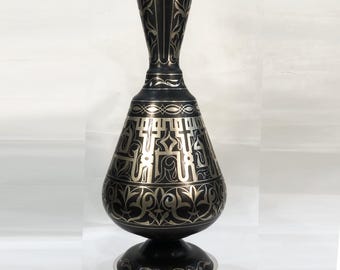 Handmade Moroccan Arabic Letters Damascene Vase. ONLY ONE.