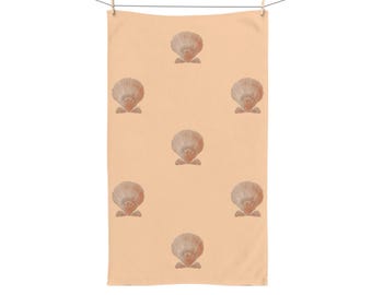 Seashell Pattern Hand Towel | Peach Coastal Bathroom Decor
