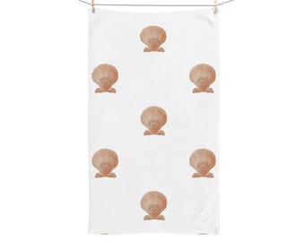 Watercolor Seashell Hand Towel | Coastal Beach Pattern