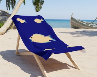 Yellow Tropical Fish Beach Towel | Nautical Ocean Pattern