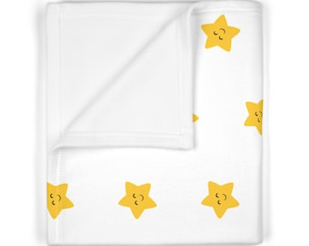Smiling Yellow Star Pattern Baby Blanket | Starry Nursery Throw