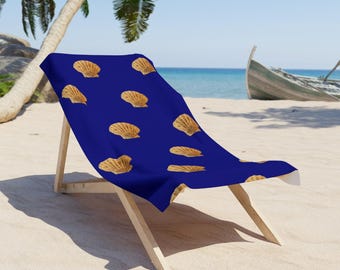 Scallop Shell Pattern Beach Towel | Navy Seashells