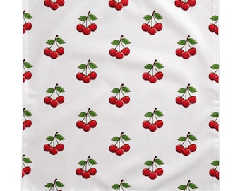 Red Cherry Pattern Tablecloths | Retro Fruit Print, Summer Kitchen Decor