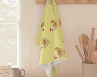 Cute Chicken Pattern Tea Towel | Yellow Hen Kitchen Towel