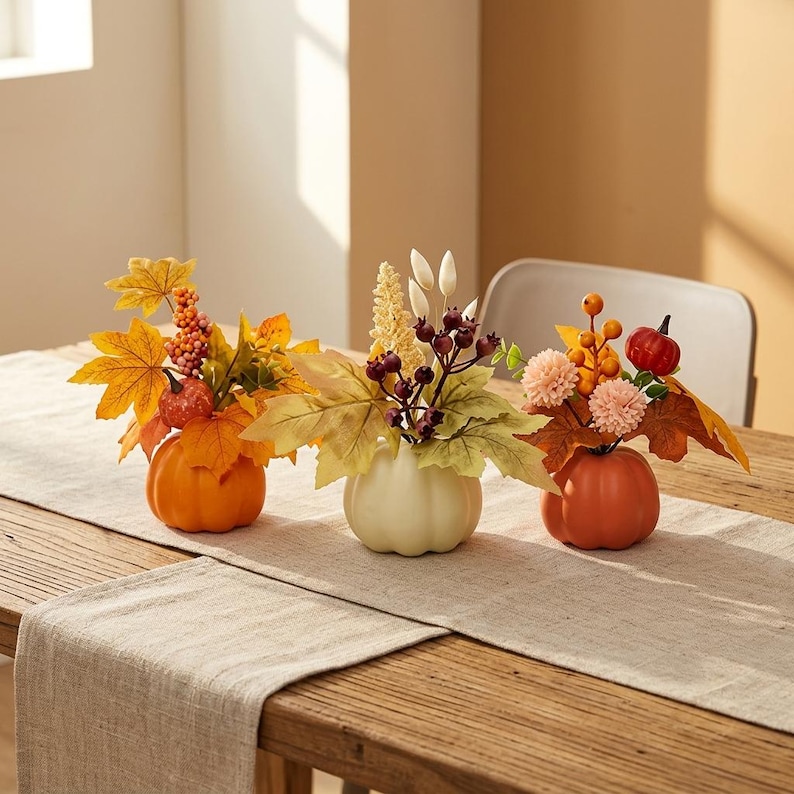 Fall Pumpkin Floral Arrangement, Orange or Ivory Centerpiece With Faux ...