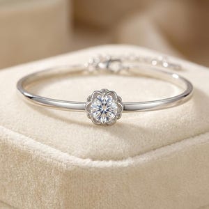 0.5ct Moissanite Flower Bracelet, 925 Sterling Silver, Adjustable