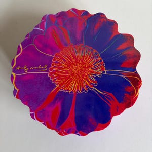 Juego de melamina Andy Warhol Tacoma Flowers completamente nuevo, 5 platos de flores con caja Precidio Objects, platos de servir retro Pop Art Deadstock