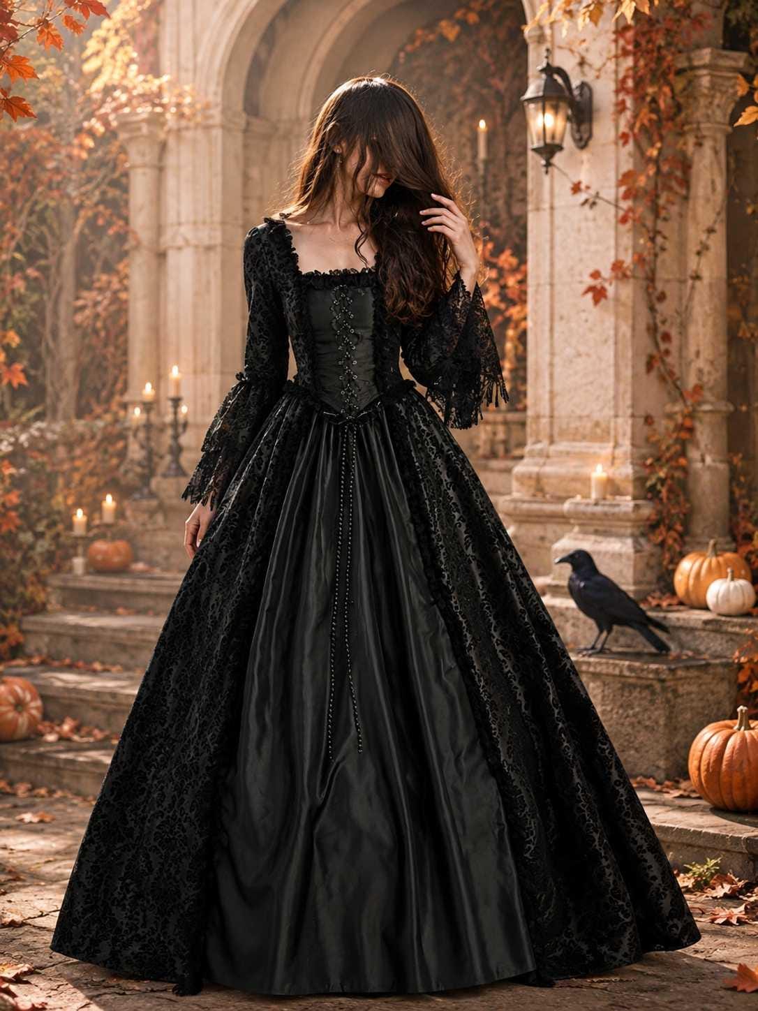 black lace victorian dress 90s Fancy Dress Ideas all-clothing-accessories Gothic victorian bustle dress Designed for a body Size:6 Months