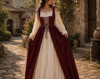 Vestido medieval para mujer | Disfraz renacentista | Vestido vikingo | Atuendo para feria renacentista | Disfraz para juegos de rol en vivo (LARP) | Vestido de fantasía | Ropa medieval