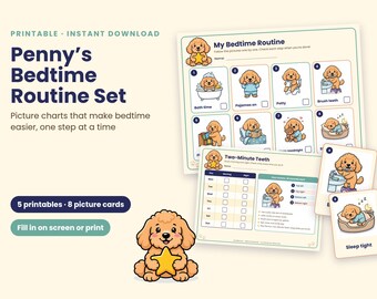 Toddler Bedtime Routine Chart, Visual Schedule, Tooth Brushing, Turn Taking (PDF)