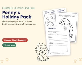 Kids Christmas Coloring Pages Bundle, Letter to Santa, Christmas Countdown, Gift Tags, Holiday Activity Pack, Printable Instant Download