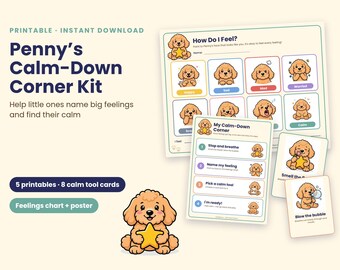Penny's Calm-Down Corner Kit, Toddler Feelings Chart, Coping Tools (PDF Download)