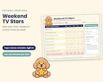 Editable Kids Chore Chart, Earn Stars for TV Time (PDF)