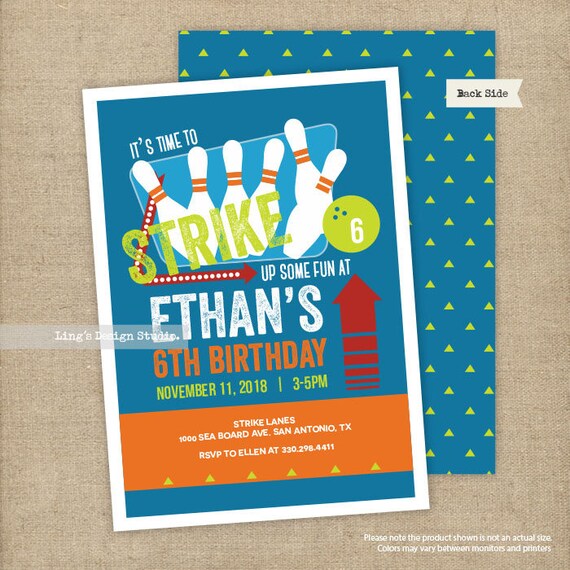 bowling birthday invitation printable etsy