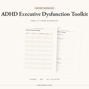 ADHD Executive Dysfunction Toolkit | Hourly Task Breakdown Template | Dopamine Reward Tracker | Adult ADHD Planner | Printable PDF