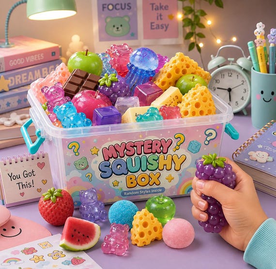 Mystery Squishy Toy Box – Surprise Sensory Fidget, Stress Relief Squeeze Toy (Random Styles)1pc
