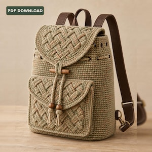 Crochet Backpack Pattern PDF Textured Boho Drawstring Rucksack with Flap and Pocket, Woven Travel Bag