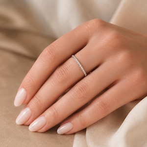 925 Sterling Silver CZ Stackable Ring for Women, 1.4mm Dainty Wedding Band, Gold or Silver Tone Minimalist Ring | Everlume
