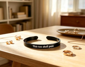 Personalized Engraved Cuff Bracelet,Secret Message Open Bangle,This Too Shall Pass Funny Quote Jewelry, Anxiety Relief Gift for Women Friend