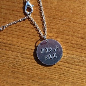 813.4 ALC - Louisa May Alcott Dewey Decimel Metal Stamped necklace