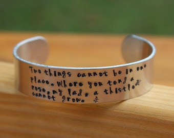 The Secret Garden - Where you tend a rose..." Metal Stamped Literary Quote Cuff Bracelet - Frances Hodgson Burnett