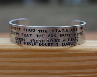 Hamlet - "Doubt thou the stars are fire..." - Metal Stamped Shakespeare Quote Cuff Bracelet