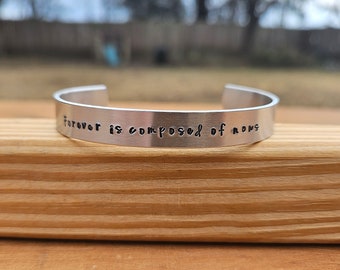 Forever is composed of nows - Emily Dickinson 3/8 inch metal stamped bracelet cuff - poetry bracelet - literary jewelry