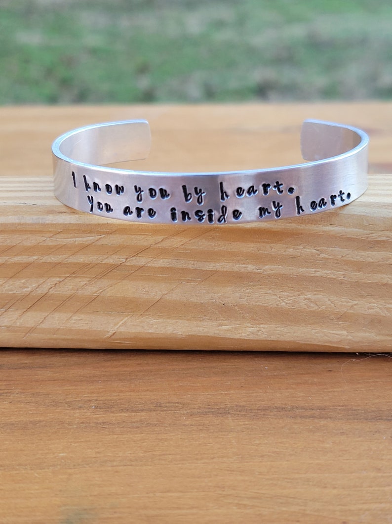 A Little Princess metal stamped quote cuff bracelet I know you by heart. You are inside my heart. Frances Hodgson Burnett bookworm image 2