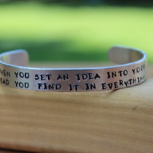 The Hunchback of Notre Dame - Victor Hugo - &quot;When you set an idea into your head...&quot; - Book quote metal stamped quote cuff bracelet