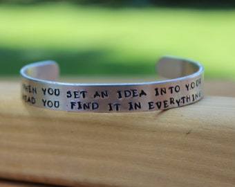 The Hunchback of Notre Dame - Victor Hugo - "When you set an idea into your head..." - Book quote metal stamped quote cuff bracelet