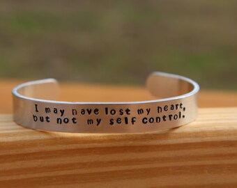 Emma - Jane Austen -I may have lost my heart, but not my self control. - Literary Quote Metal Stamped Cuff Bracelet