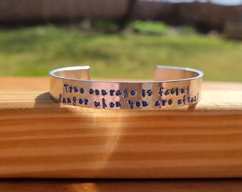 The Wizard of Oz - "True Courage is facing danger..." metal stamped literary quote necklace - Baum