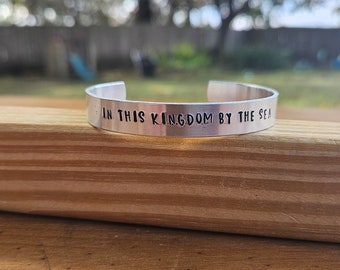 Edgar Allan Poe - Annabel Lee Metal Stamped Poetry Quote Cuff Bracelet - "In this kingdom by the sea" - literary jewelry