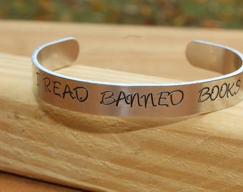 I Read Banned Books Metal stamped cuff bracelet