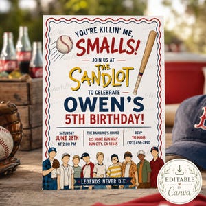 Baseball Birthday Invitation, Vintage "You're Killin' Me Smalls" Party (Editable Canva Template)