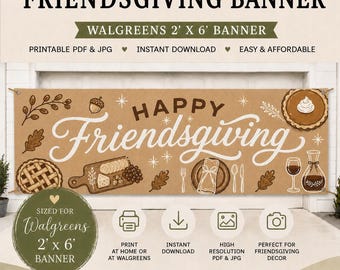 Happy Friendsgiving Banner, Kraft Paper Look, Fall Potluck Sign (Instant Download)