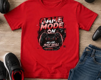 Camiseta para jóvenes gamers / Modo de juego activado, sin retrasos, solo habilidad. Camiseta gráfica con mando.