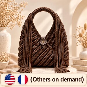 Beginner Friendly Origami Crochet Handbag Pattern, Herringbone Texture, Macramé Strap (PDF)