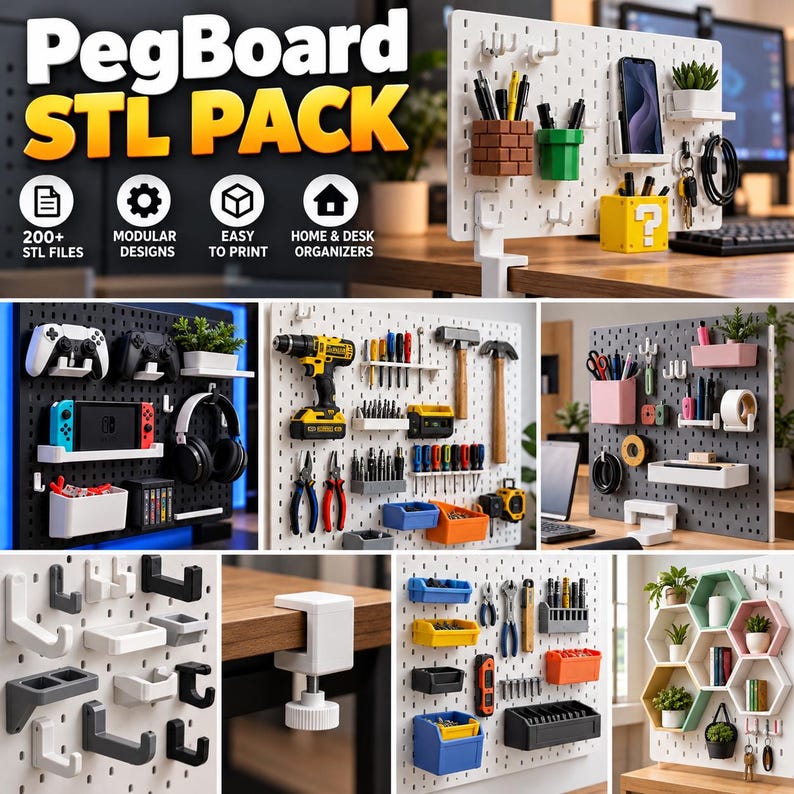 Über 100 STL-Dateien für Lochplatten, modulare Wandorganizer (3D-Druck