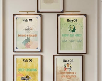 Paquete de pósteres con reglas para el aula estilo bohemio, arte mural sobre mentalidad de crecimiento (descarga digital)
