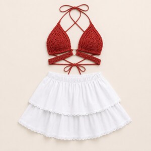 Crochet Ring Front Top Pattern PDF, Wrap Halter Top & Tiered Mini Skirt Guide