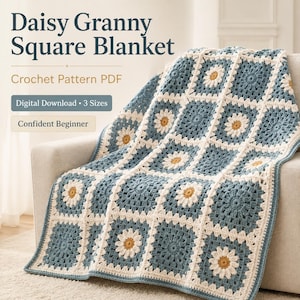Daisy Granny Square Blanket Pattern, Floral Patchwork Throw PDF for Confident Beginners