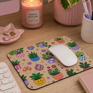 Kawaii-Mauspad mit Topfpflanzenmuster | Niedliche Schreibtischunterlage mit Pflanzenmotiv