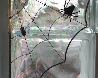 Spider Web, Fully Weatherproof in Stained Glass, Corner Piece