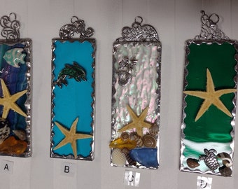 Real Starfish set onto Stained Glass