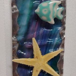 Real Starfish set onto Stained Glass image 6