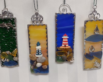 Seaglass and Shells Suncatcher in Stained Glass