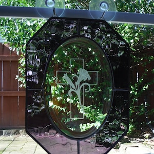 Easter Lily over Cross  Bevel in Stained Glass Panel