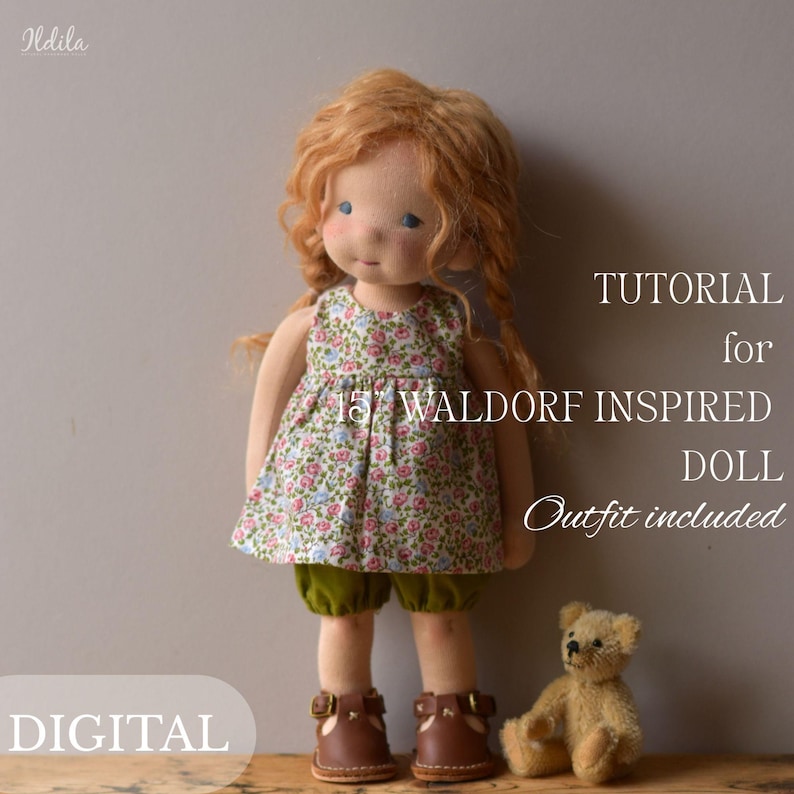 15" Waldorf Inspired Doll Sewing Tutorial: Wefted Hair, Clothes Patterns (PDF Download) ENGLISH image 1