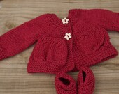 Cardigan and Booties for 16" Waldorf Doll, 100% wool, Red